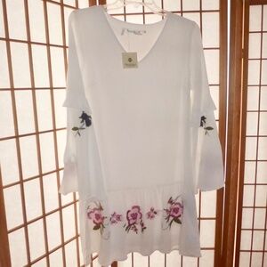 Boho Dress with Floral Embroidery Lined New